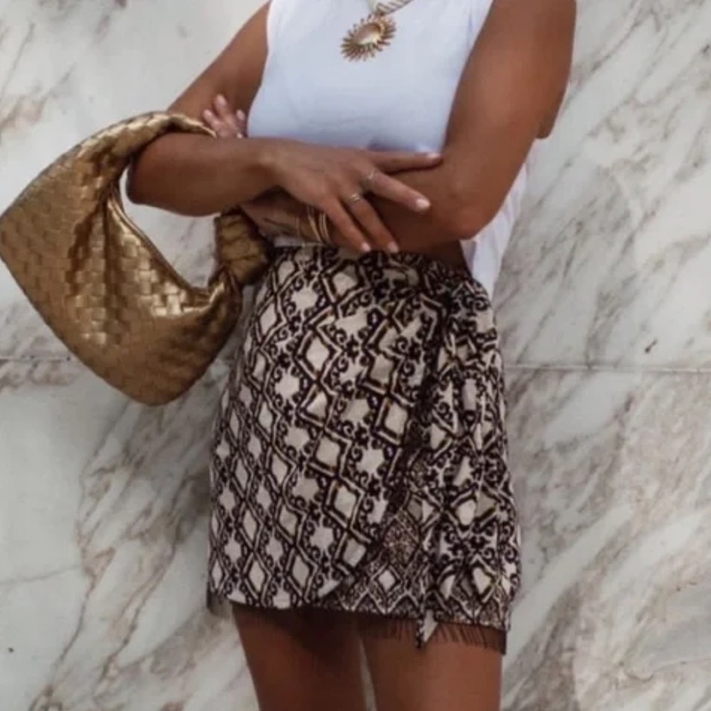 Zara Mini Skirt Wrap with Beaded Fringe